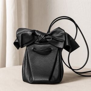 ZAC Zac Posen Black Leather Bow Crossbody Bag | Soft Pebbled Leather Mini Should